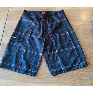 Rowe Mens Swim Trunks Board Shorts Drawstring Mesh Lined Black Plaid Size 32 NWT